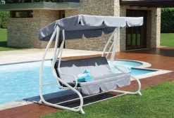 Dondolo da Giardino 3 posti Reclinabile struttura Bianca e Tessuto Grigio Chiaro
