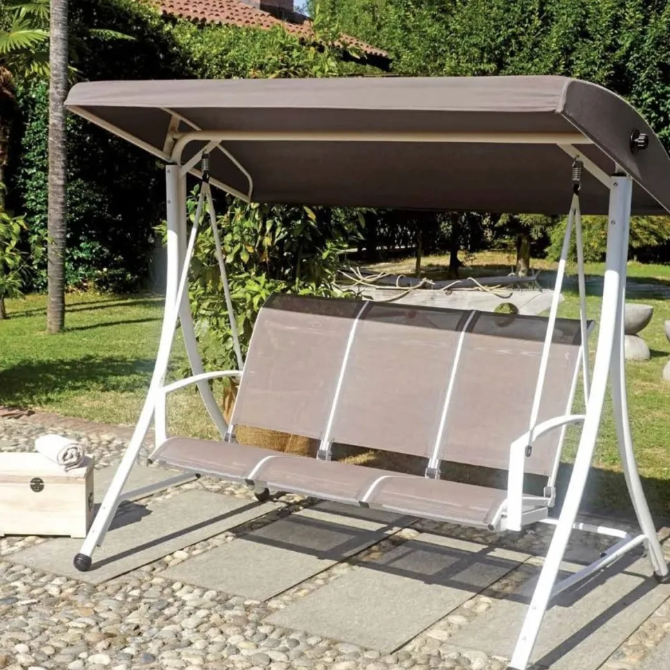 Dondolo da Giardino 3 Posti Struttura Bianca e Textilene disponibile in 2 colori