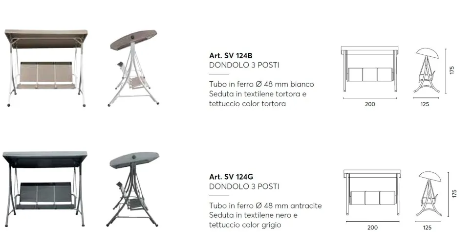 Dondolo da Giardino 3 Posti Struttura Bianca e Textilene disponibile in 2 colori
