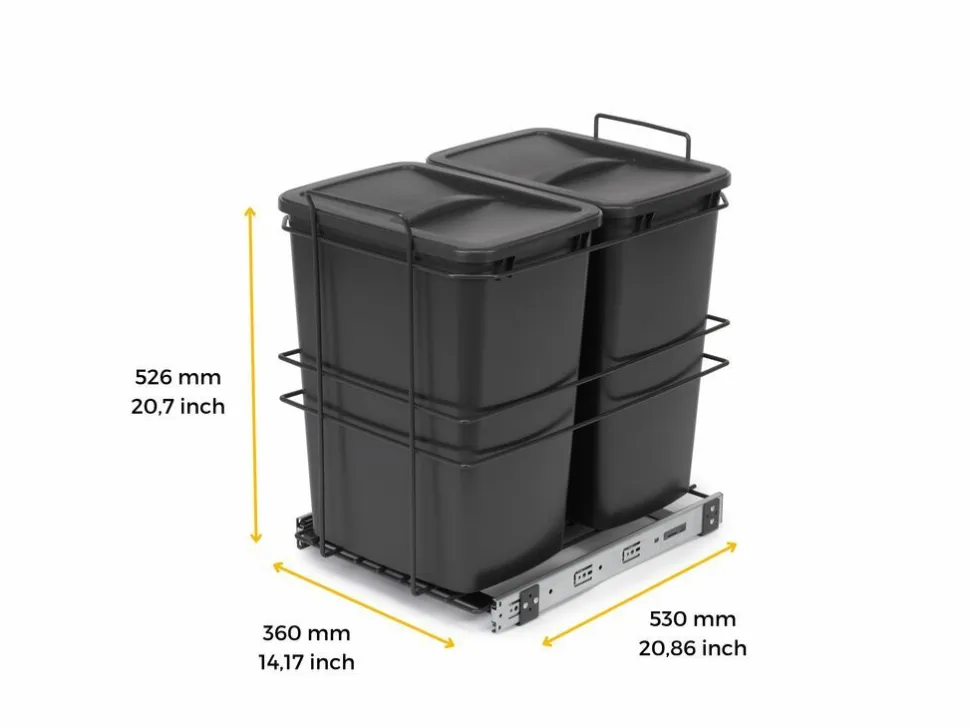 Doppia pattumiera estraibile con apertura manuale per il montaggio sul fondo dei cassetti Recycle 2x35lt