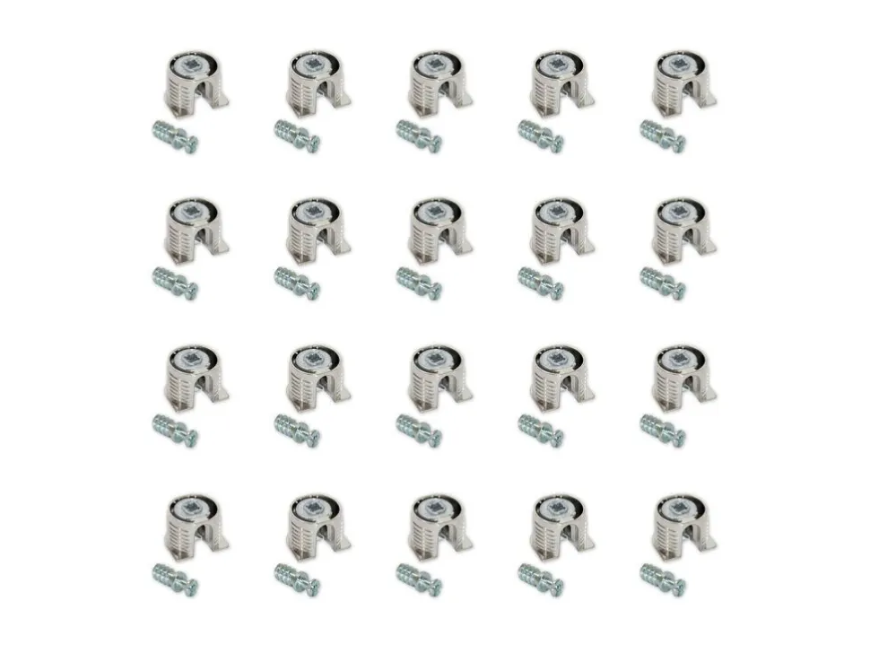 Eccentrici diametro 20 mm e tiranti diametro 6 mm o 8 mm per il montaggio di scaffali