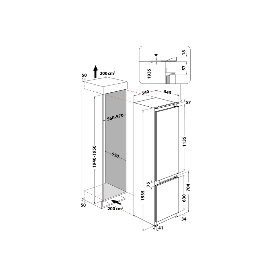 Frigorifero combinato da incasso Whirlpool WHC20T152
