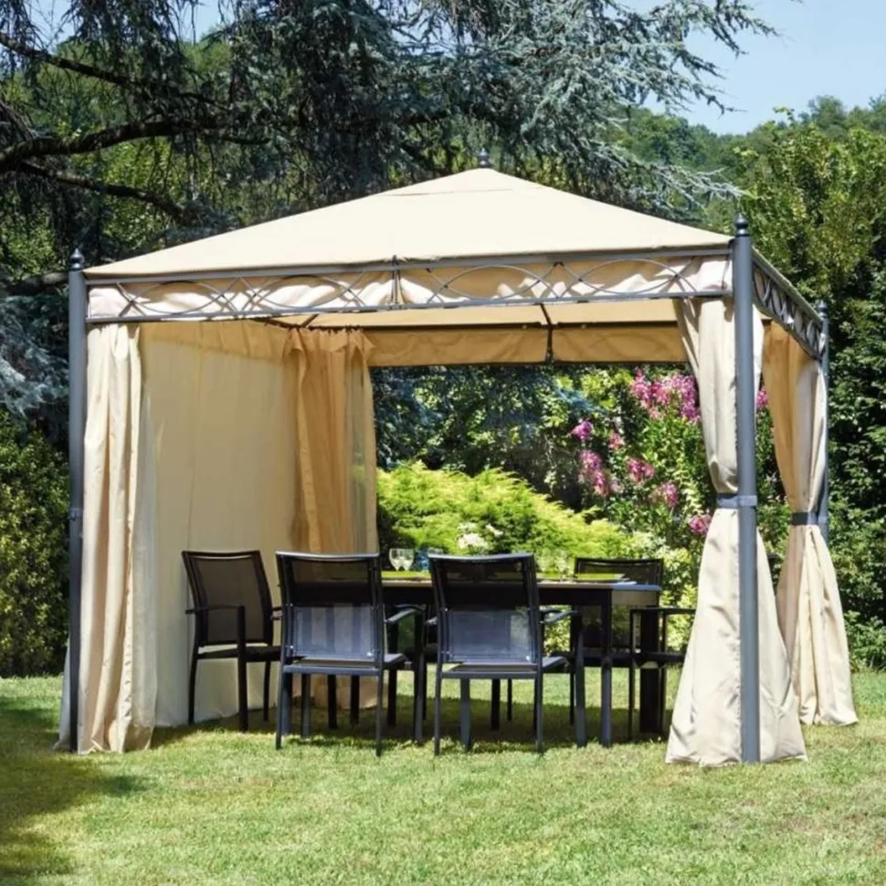 Gazebo in ferro Antracite pali Ø 72 mm Tende e Zanzariere Incluse