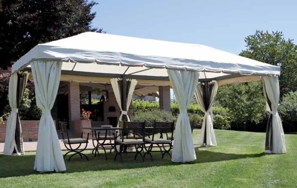 Gazebo Rettangolare Maxi 6x3 m pali Ø 100 mm Telo 350 gr. con Tende Laterali