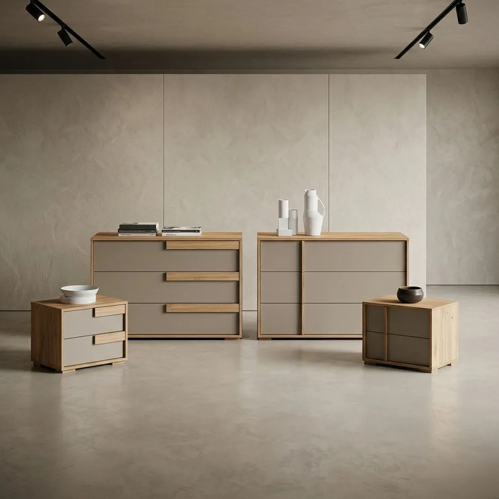 Gruppo Notte Moderno Aurora con Maniglia in MDF (Colori Personalizzabili)