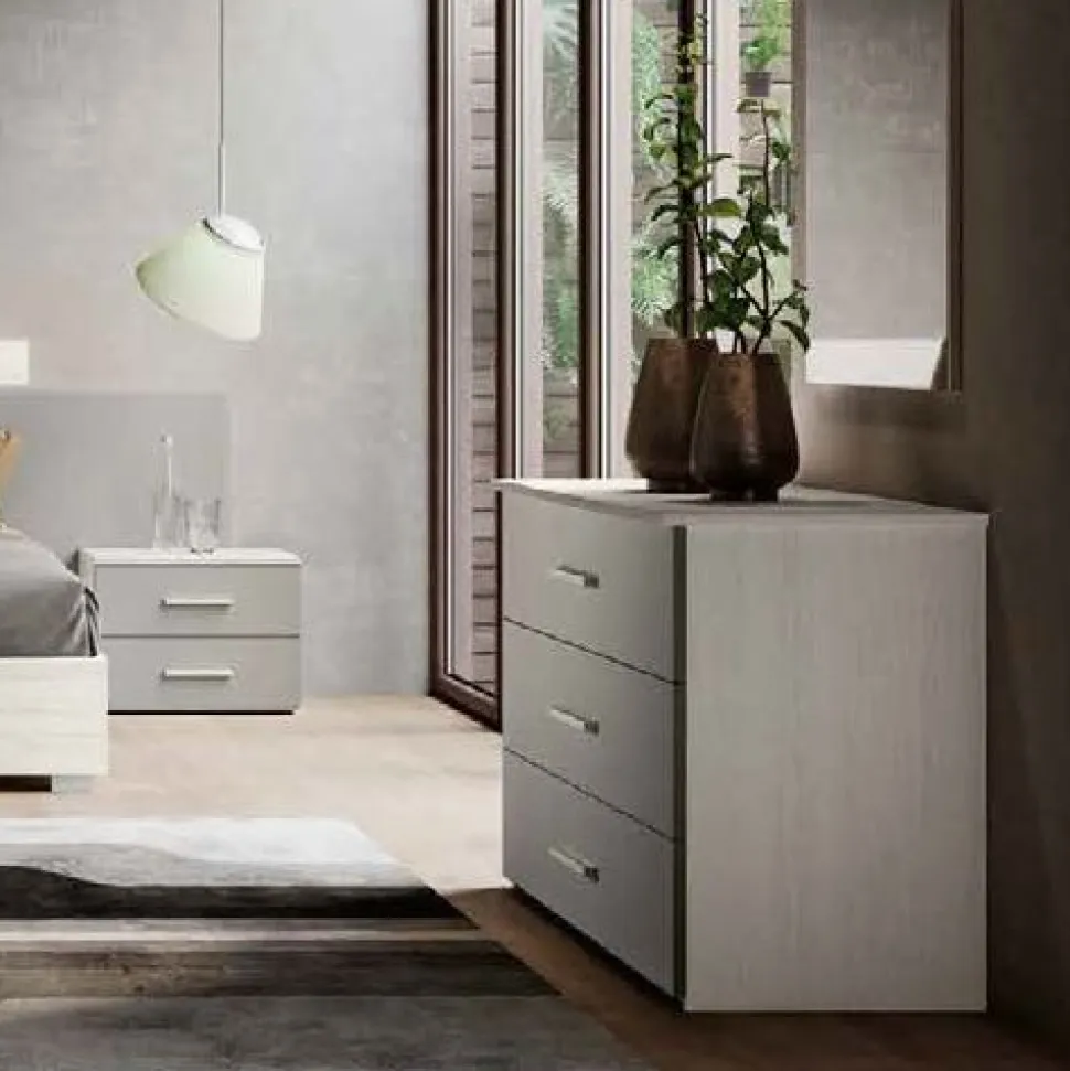 Gruppo notte moderno con maniglia in MDF rivestito Rea disponibile in vari colori