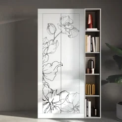 Guardaroba con libreria linea Basic in finitura Bianco Lucido con grafica floreale