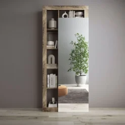 Guardaroba un anta battente a specchio linea Frame in finitura Bianco Lucido e Pero