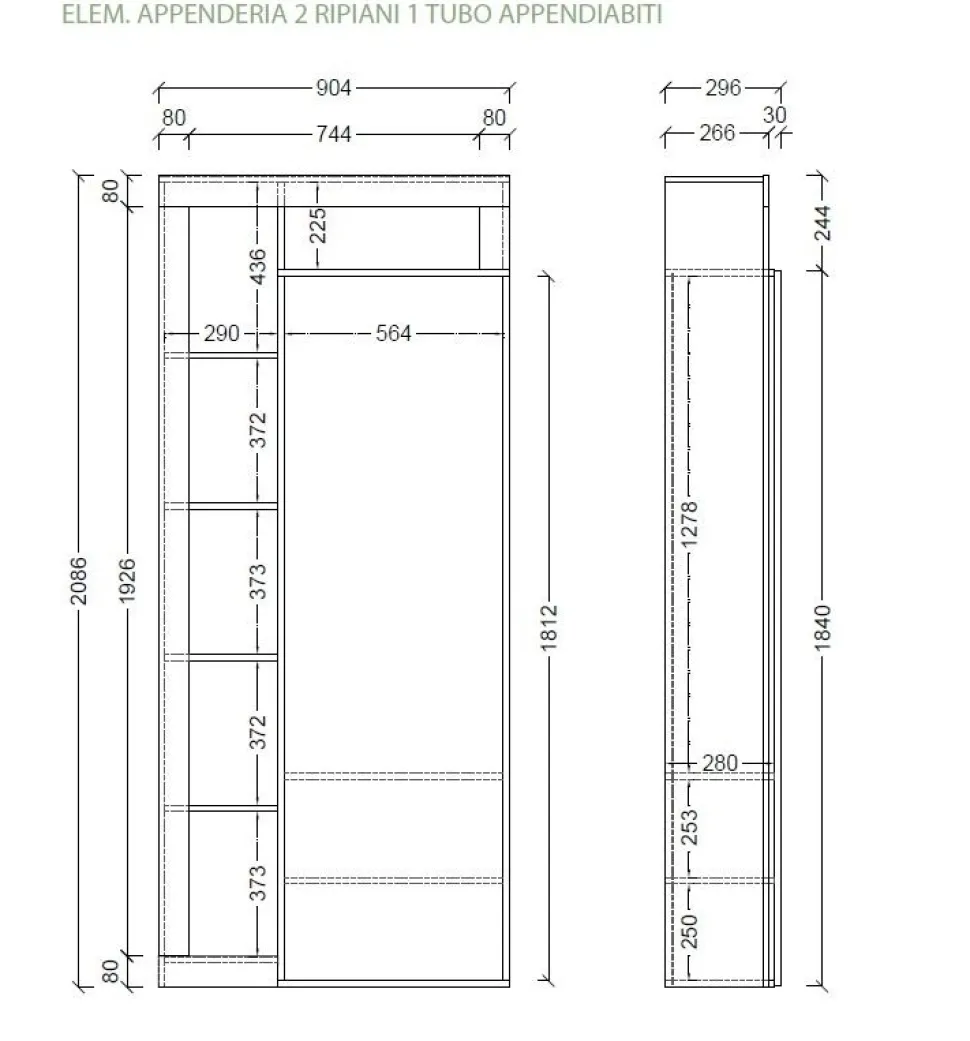 Guardaroba un anta battente a specchio linea Frame in finitura Bianco Lucido e Pero
