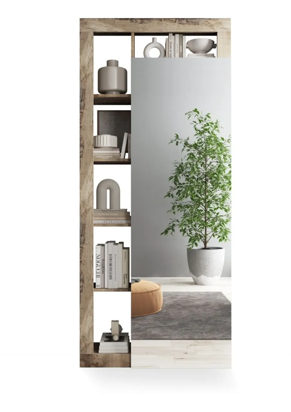 Guardaroba un anta battente a specchio linea Frame in finitura Bianco Lucido e Pero