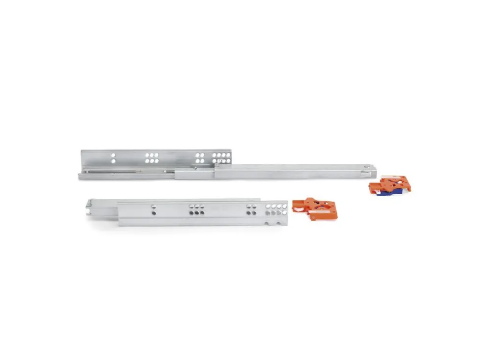 Guide a scomparsa Slippe per cassetti ad estrazione totale con chiusura soft e aggancio, 440, Zincato bianco