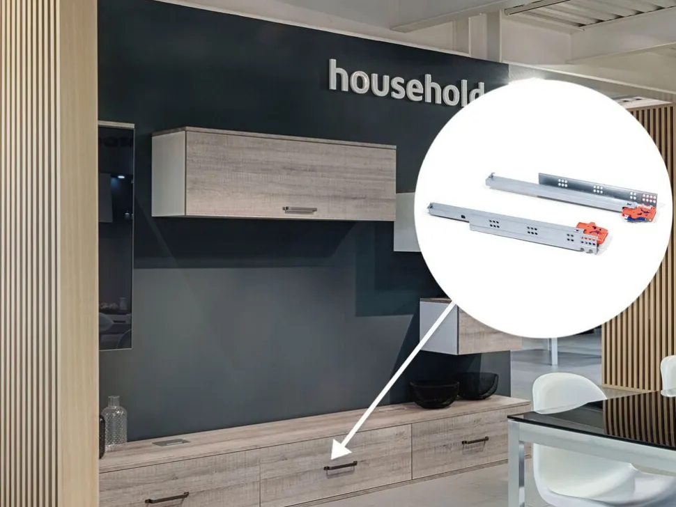 Guide a scomparsa Slippe per cassetti ad estrazione totale con chiusura soft e aggancio, 440, Zincato bianco