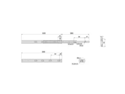 Guide per cassetti, a sfera, altezza 45 mm, profondità 300 mm, estrazione totale, push, chiusura soft, Zincato bianco