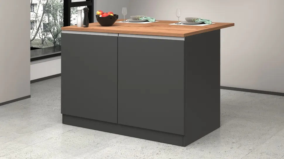 Isola centrale da cucina 2 ante in finitura Antracite Opaco e Rovere