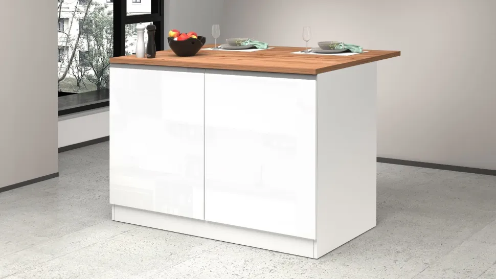Isola centrale da cucina 2 ante in finitura Bianco Lucido e Rovere