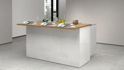 Isola centrale da cucina 3 ante in finitura Bianco Lucido e Rovere