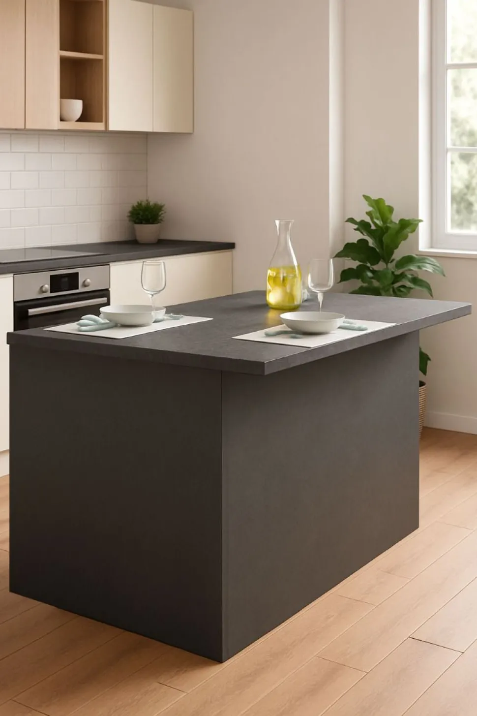 Isola cucina 2 ante in finitura Antracite Opaco e Ardesia