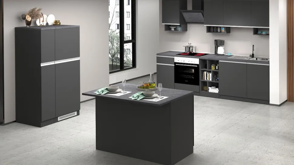 Isola cucina 2 ante in finitura Antracite Opaco e Ardesia