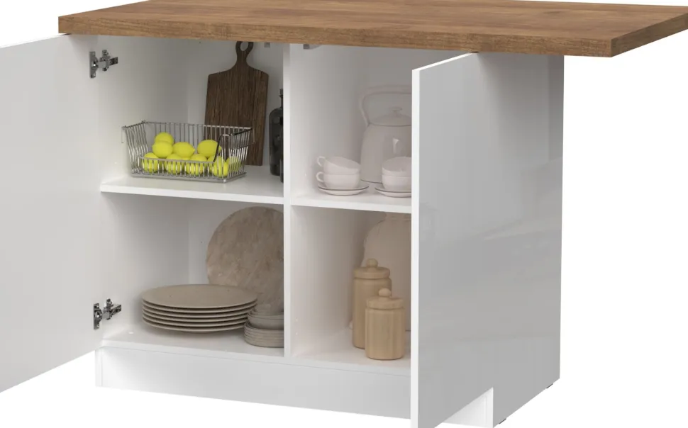 Isola da Cucina a 2 ante in Bianco Lucido e Rovere Mercure