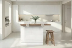 Isola da Cucina a 2 ante in Bianco Lucido e Rovere Mercure