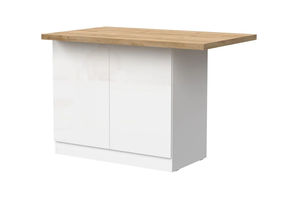 Isola da Cucina a 2 ante in Bianco Lucido e Rovere Cadiz