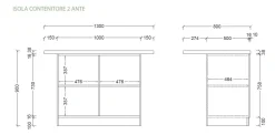 Isola da Cucina a 2 ante in Bianco Lucido e Rovere Cadiz