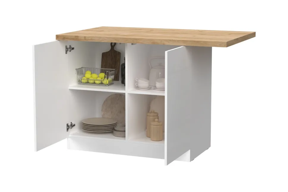 Isola da Cucina a 2 ante in Bianco Lucido e Rovere Cadiz