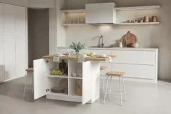 Isola da Cucina a 2 ante in Bianco Lucido e Rovere Cadiz