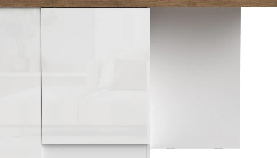 Isola da Cucina 2 ante con vani a giorno 160x80 cm in Bianco Lucido e Rovere Mercure
