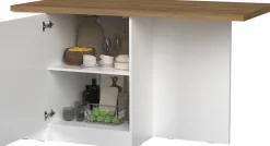 Isola da Cucina 2 ante con vani a giorno 160x80 cm in Bianco Lucido e Rovere Mercure