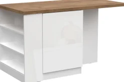 Isola da Cucina 2 ante con vani a giorno 160x80 cm in Bianco Lucido e Rovere Mercure