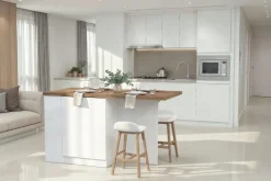 Isola da Cucina 2 ante con vani a giorno 160x80 cm in Bianco Lucido e Rovere Mercure