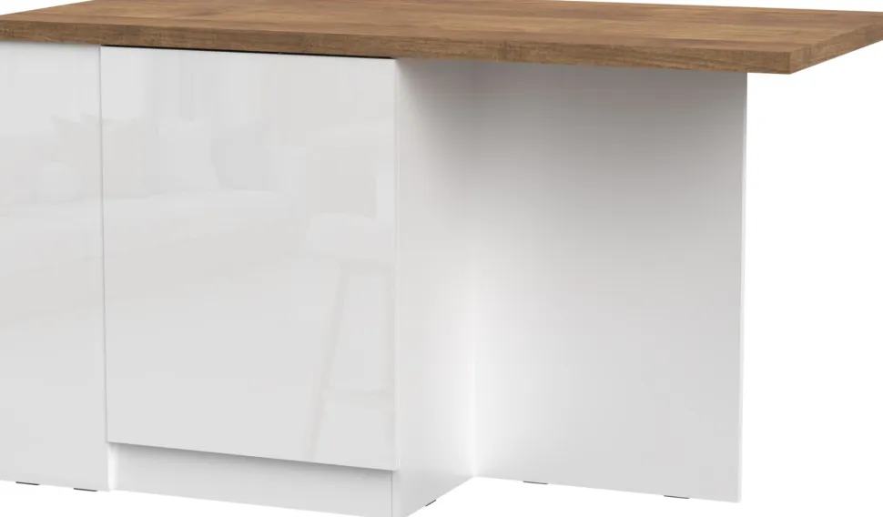 Isola da Cucina 2 ante con vani a giorno 160x80 cm in Bianco Lucido e Rovere Mercure
