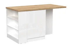 Isola da Cucina 2 ante con vani a giorno 160x80 cm in Bianco Lucido e Rovere Cadiz