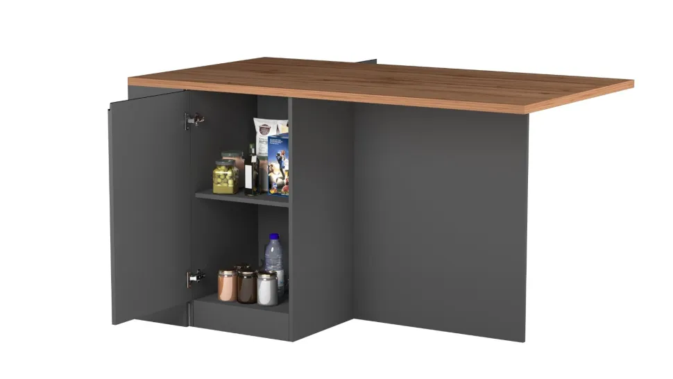 Isola da cucina 2 ante e vani a giorno in finitura Antracite Opaco e Rovere