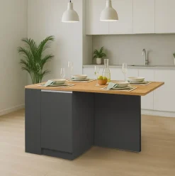 Isola da cucina 2 ante e vani a giorno in finitura Antracite Opaco e Rovere