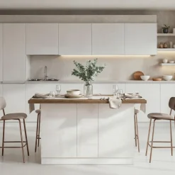 Isola da Cucina 3 ante 160x80 cm in Bianco Lucido e Rovere Mercure