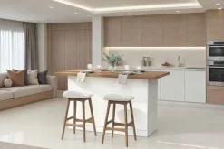 Isola da Cucina 3 ante 160x80 cm in Bianco Lucido e Rovere Mercure