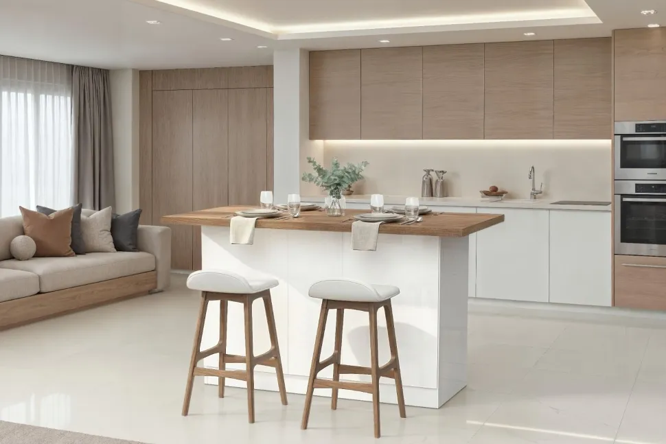 Isola da Cucina 3 ante 160x80 cm in Bianco Lucido e Rovere Mercure
