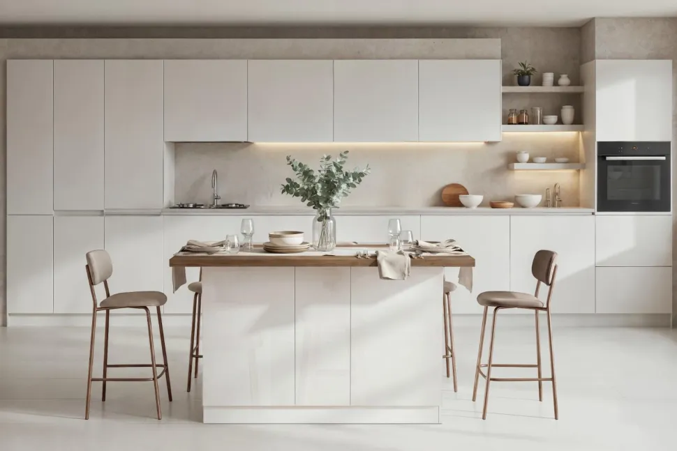 Isola da Cucina 3 ante 160x80 cm in Bianco Lucido e Rovere Mercure