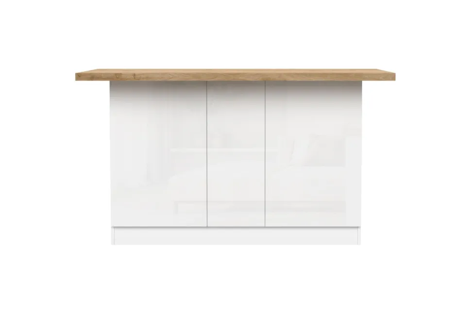 Isola da Cucina 3 ante 160x80 cm in Bianco Lucido e Rovere Cadiz