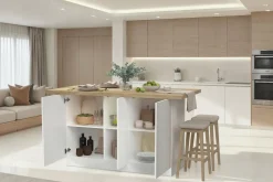 Isola da Cucina 3 ante 160x80 cm in Bianco Lucido e Rovere Cadiz