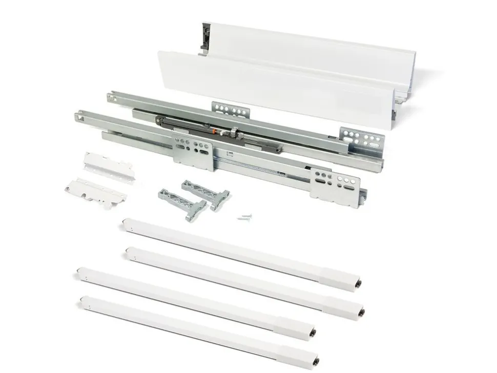 Kit cassetto per cucina Vantage-Q, altezza 204 mm, prof. 350 mm, con astine, chiusura soft, Acciaio, Bianco.