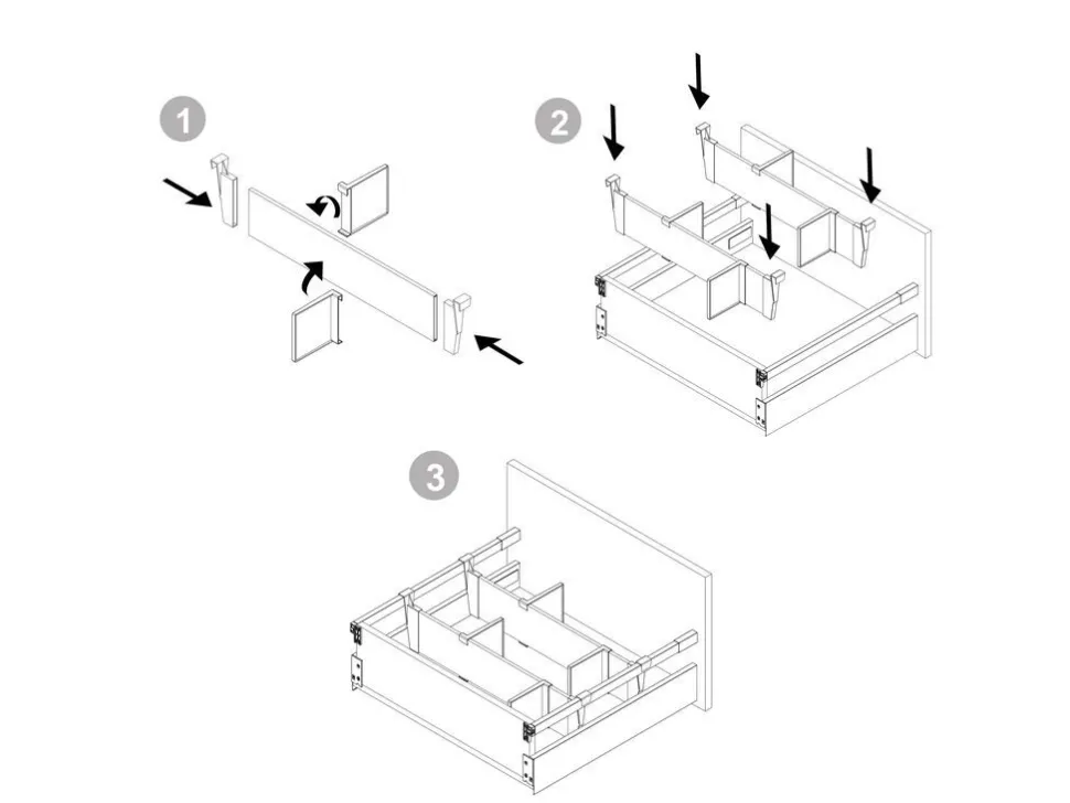 Kit di accessori divisori per interno cassetti Vertex-Concept, larghezza 900 mm, Alluminio e Tecnoplastica, Grigio antracite o Bianco