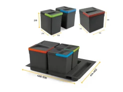 Kit di contenitori raccolta differenziata per cassetti da cucina con base Recycle disponibile in varie misure