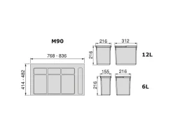 Kit di contenitori raccolta differenziata per cassetti da cucina con base Recycle disponibile in varie misure