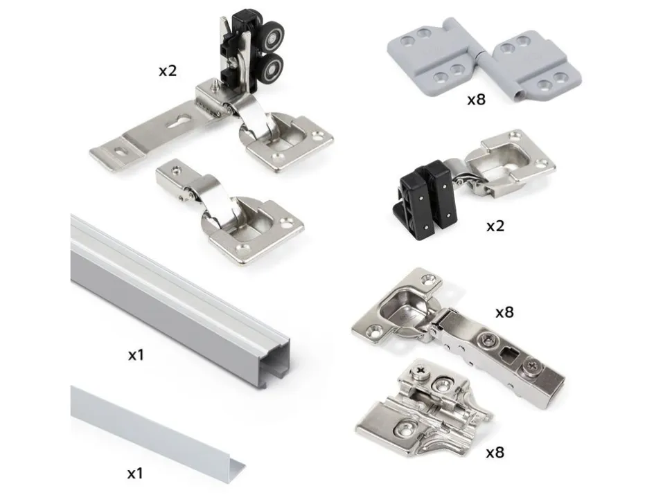 Kit di ferramenta per armadio 2 ante scorrevoli a soffietto con chiusura soft Twofold