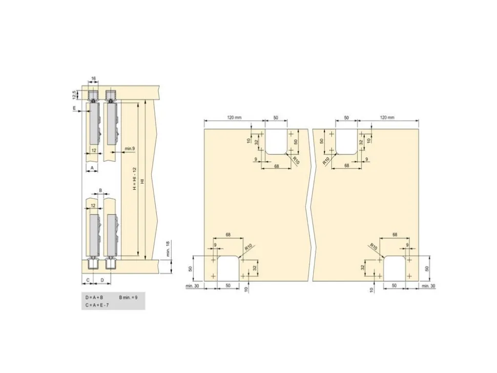 Kit di ferramenta per armadio 2 ante scorrevoli con chiusura soft Flow binari da 2,35 m