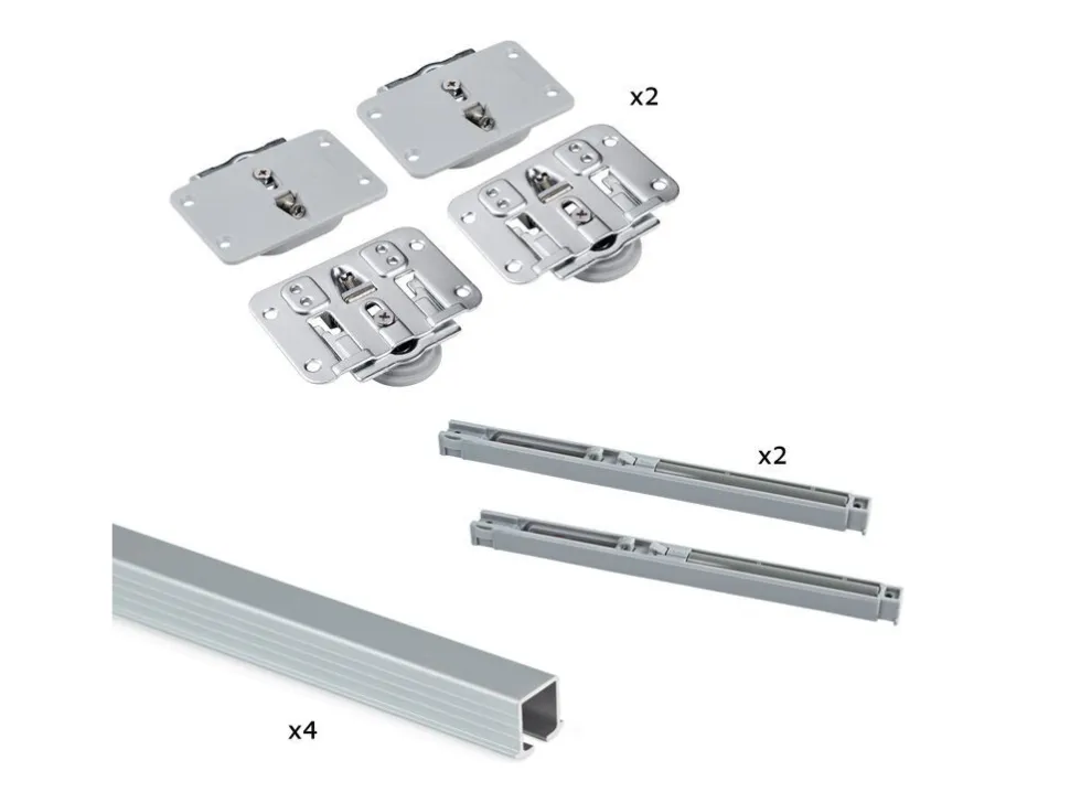 Kit di ferramenta per armadio 2 ante scorrevoli con chiusura soft Flow binari da 2,35 m