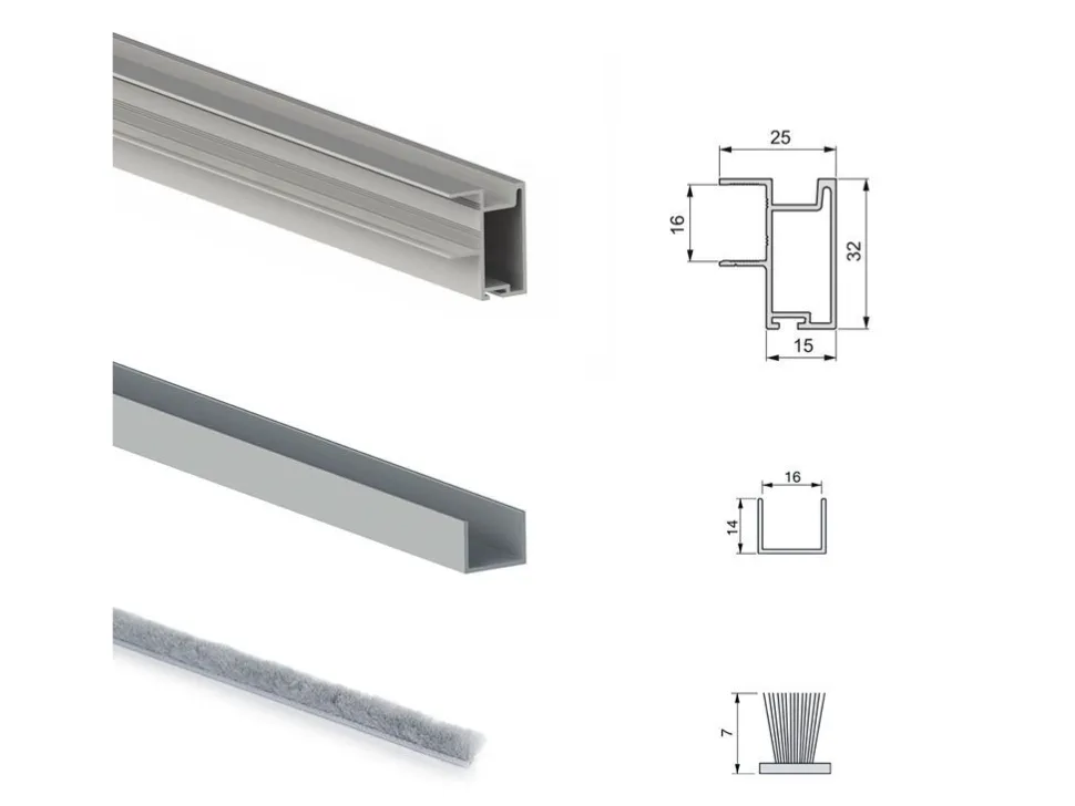 Kit di ferramenta per armadio a 2 ante e chiusura ammortizzata Placard 81 con profilo Sharp spessore 16 mm